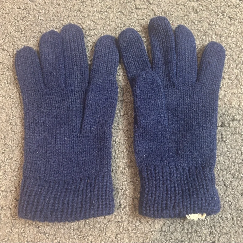 Vintage Boys Acrylic Knit Winter Gloves Fits Ages 13-15 Navy Blue Kids Children